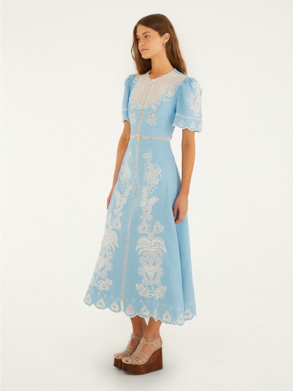 Farm Rio Light Blue Embroiderede Midi Dress - Picture 9 of 11